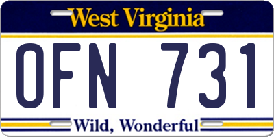 WV license plate OFN731