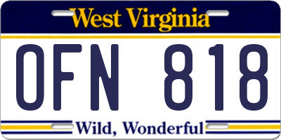 WV license plate OFN818