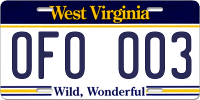 WV license plate OFO003
