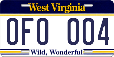 WV license plate OFO004