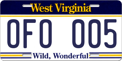 WV license plate OFO005