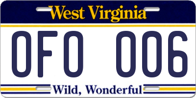 WV license plate OFO006