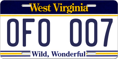 WV license plate OFO007