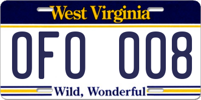 WV license plate OFO008