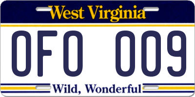 WV license plate OFO009