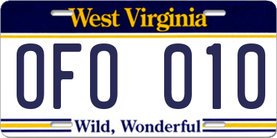 WV license plate OFO010