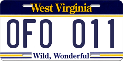 WV license plate OFO011