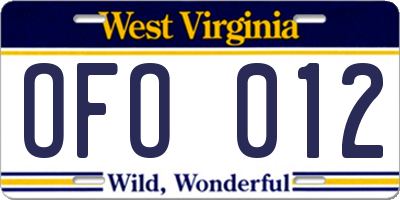 WV license plate OFO012