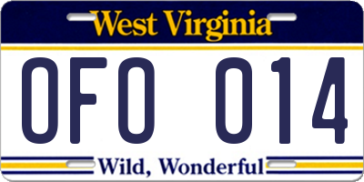 WV license plate OFO014