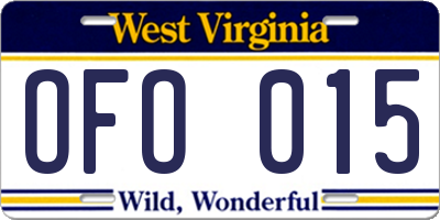 WV license plate OFO015