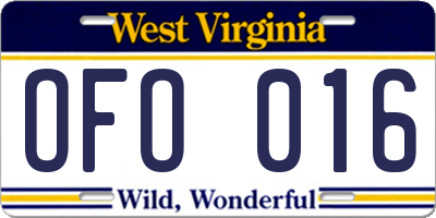 WV license plate OFO016