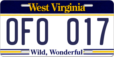 WV license plate OFO017