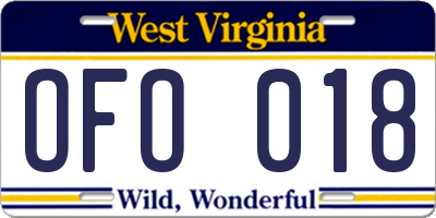 WV license plate OFO018
