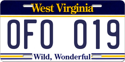 WV license plate OFO019