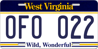 WV license plate OFO022