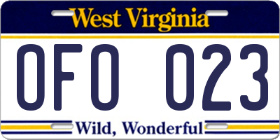 WV license plate OFO023