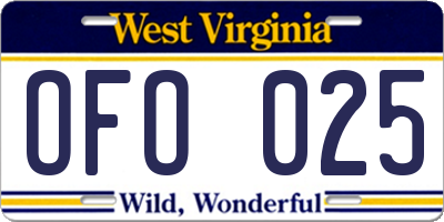 WV license plate OFO025