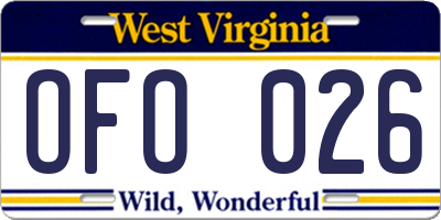 WV license plate OFO026