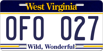 WV license plate OFO027