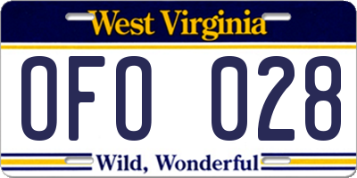 WV license plate OFO028