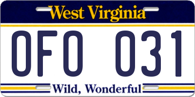 WV license plate OFO031