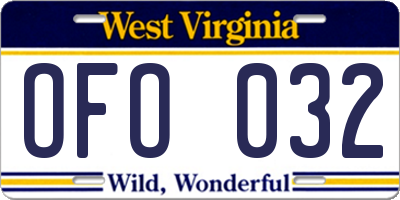 WV license plate OFO032