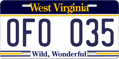 WV license plate OFO035