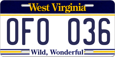 WV license plate OFO036