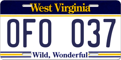 WV license plate OFO037