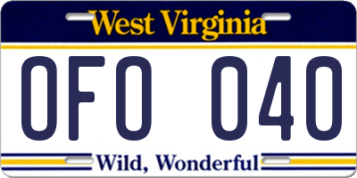 WV license plate OFO040