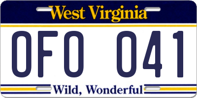 WV license plate OFO041