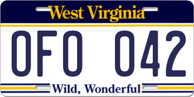 WV license plate OFO042