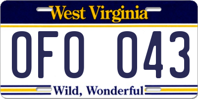 WV license plate OFO043