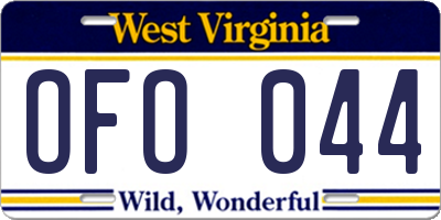 WV license plate OFO044