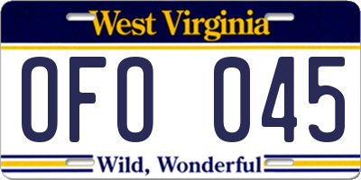 WV license plate OFO045