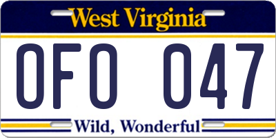 WV license plate OFO047