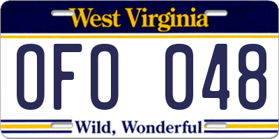 WV license plate OFO048