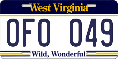 WV license plate OFO049