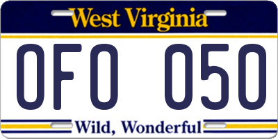 WV license plate OFO050