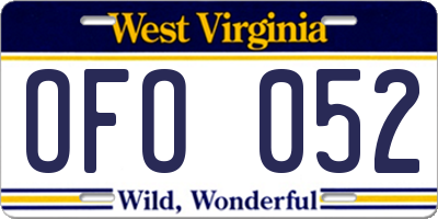 WV license plate OFO052