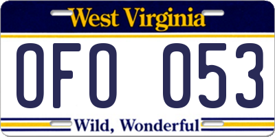 WV license plate OFO053