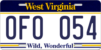 WV license plate OFO054