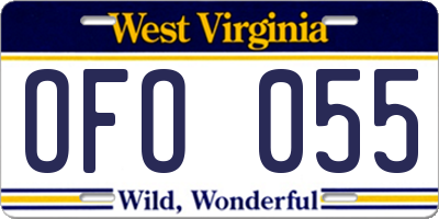 WV license plate OFO055