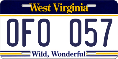 WV license plate OFO057