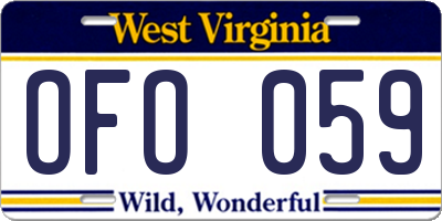 WV license plate OFO059