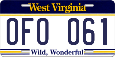 WV license plate OFO061