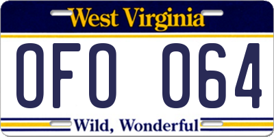 WV license plate OFO064