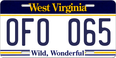 WV license plate OFO065