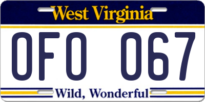 WV license plate OFO067