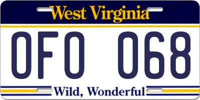 WV license plate OFO068